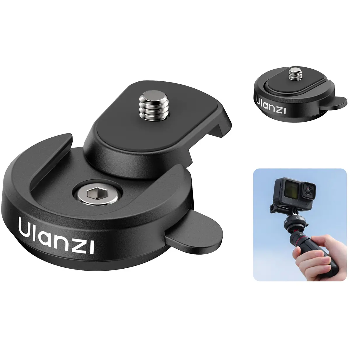 Conjunto de Base de Liberação Rápida ULANZI CK01 para Câmeras de Ação, Parafuso 1/4", Compatível com GoPro, DJI, Insta360
