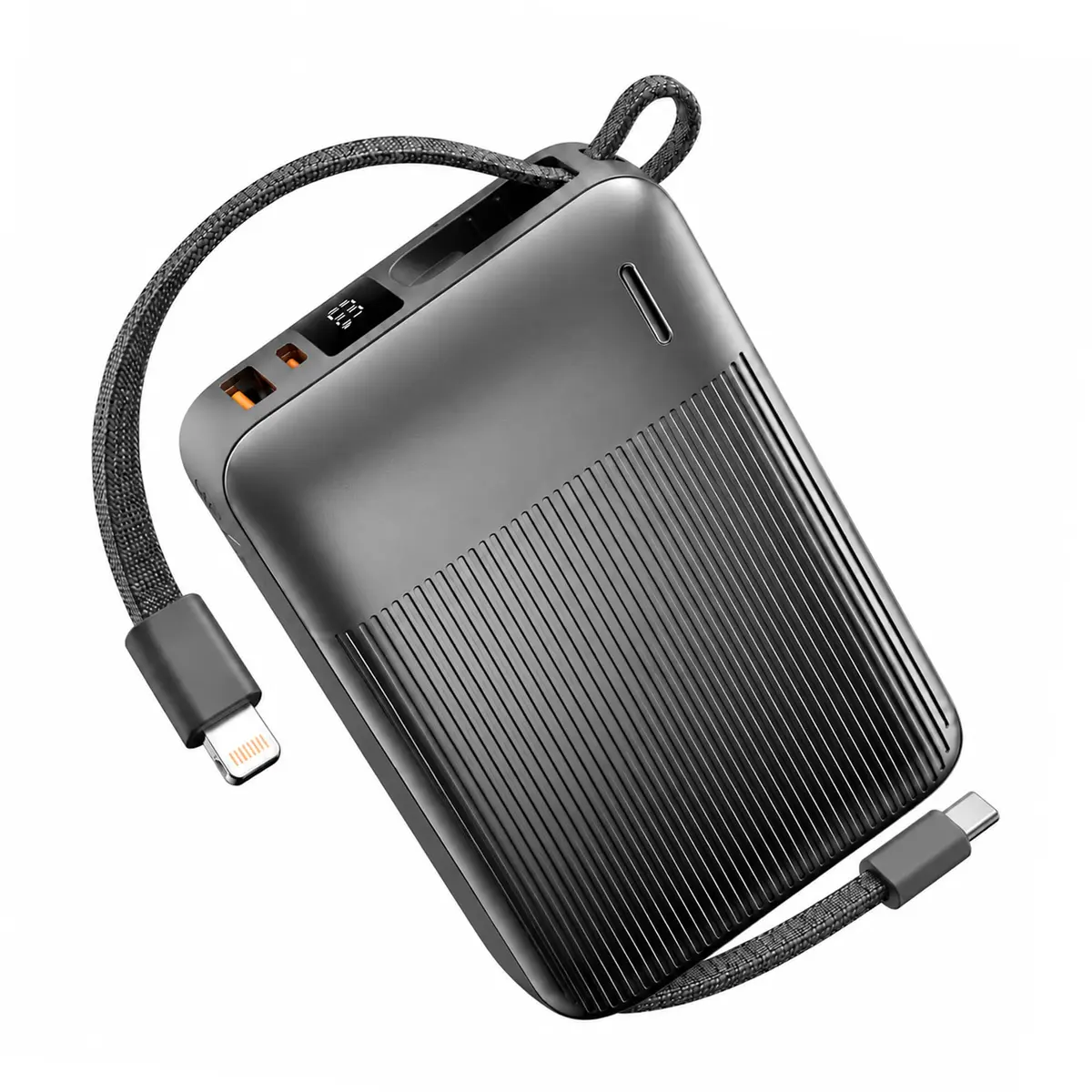 Basike Power Bank 20000mAh, Carregador Portátil 2 Cabos USB-C e Lightning | Carregamento Rápido, USB-C (máx. 22,5 W, PD) + USB-A (máx. 22,5 W QC), Display LED e Proteção Inteligente (Preto)