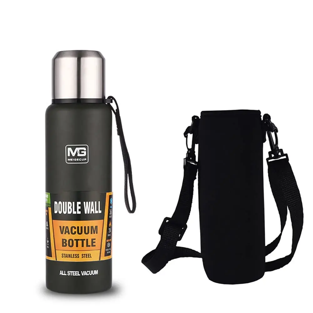 Garrafa Térmica De Aço Inoxidável Com Corda E Bolsa (Verde 1.5L)