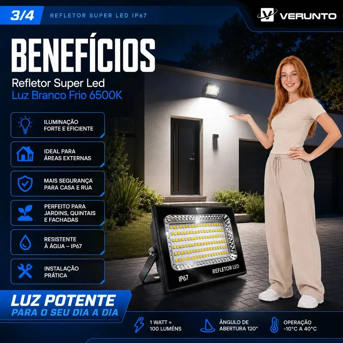 Kit 2 Refletor Super Led 400w Ip67 Holofote Bivolt Prova D'água Branco Frio 6500k Preto thumbnail 2