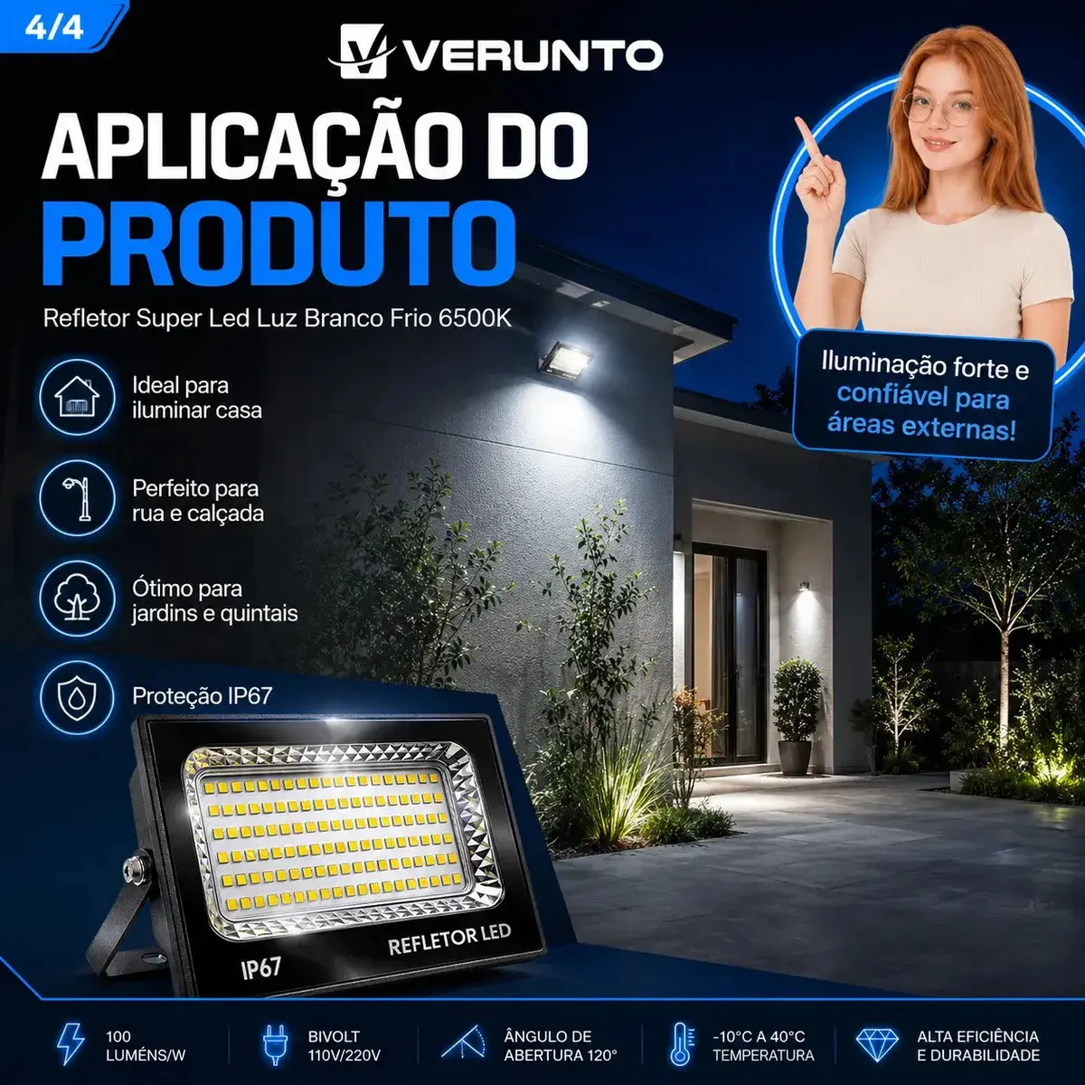 Kit 2 Refletor Super Led 400w Ip67 Holofote Bivolt Prova D'água Branco Frio 6500k Preto thumbnail 3