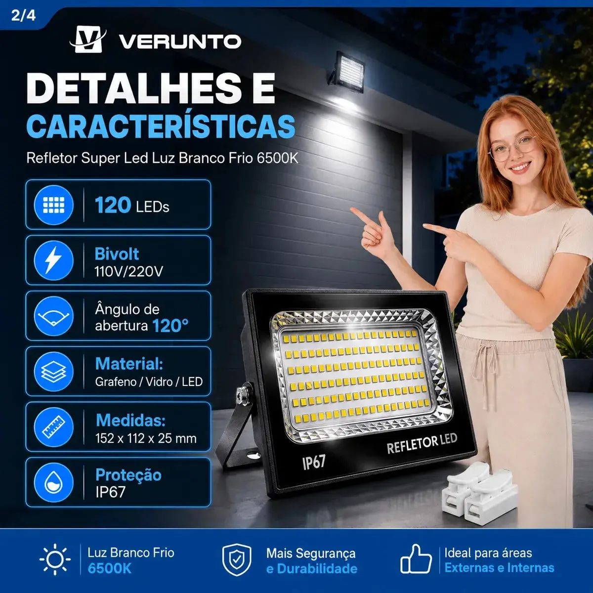 Kit 2 Refletor Super Led 400w Ip67 Holofote Bivolt Prova D'água Branco Frio 6500k Preto thumbnail 4