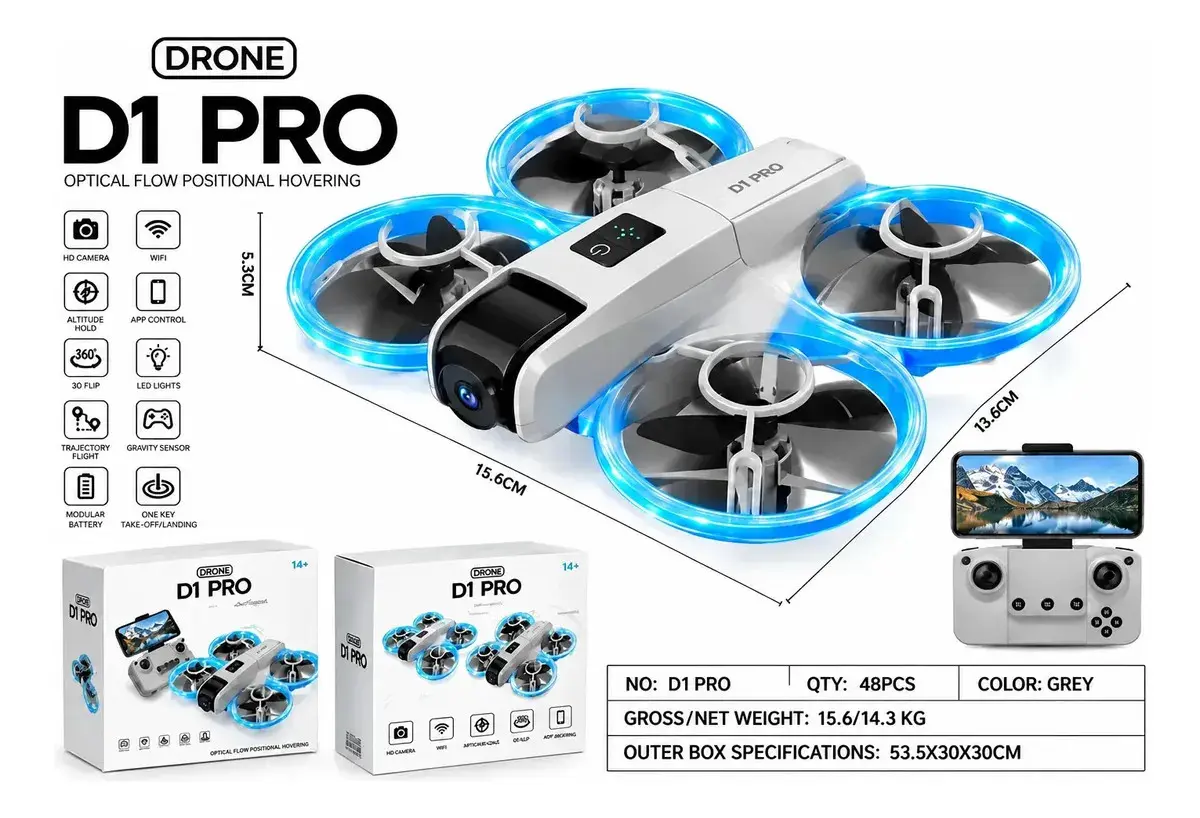 Drone D1 Pro Mini Drone Quadricóptero Câmera Hd 2 Baterias