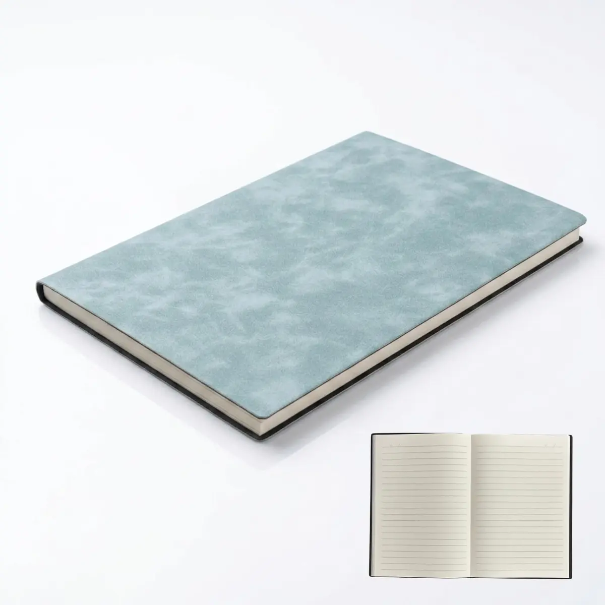 Caderno com Pauta A5 Capa Macia Couro Sintético 80 Folhas Notebook Estilo Retrô - Azul Claro