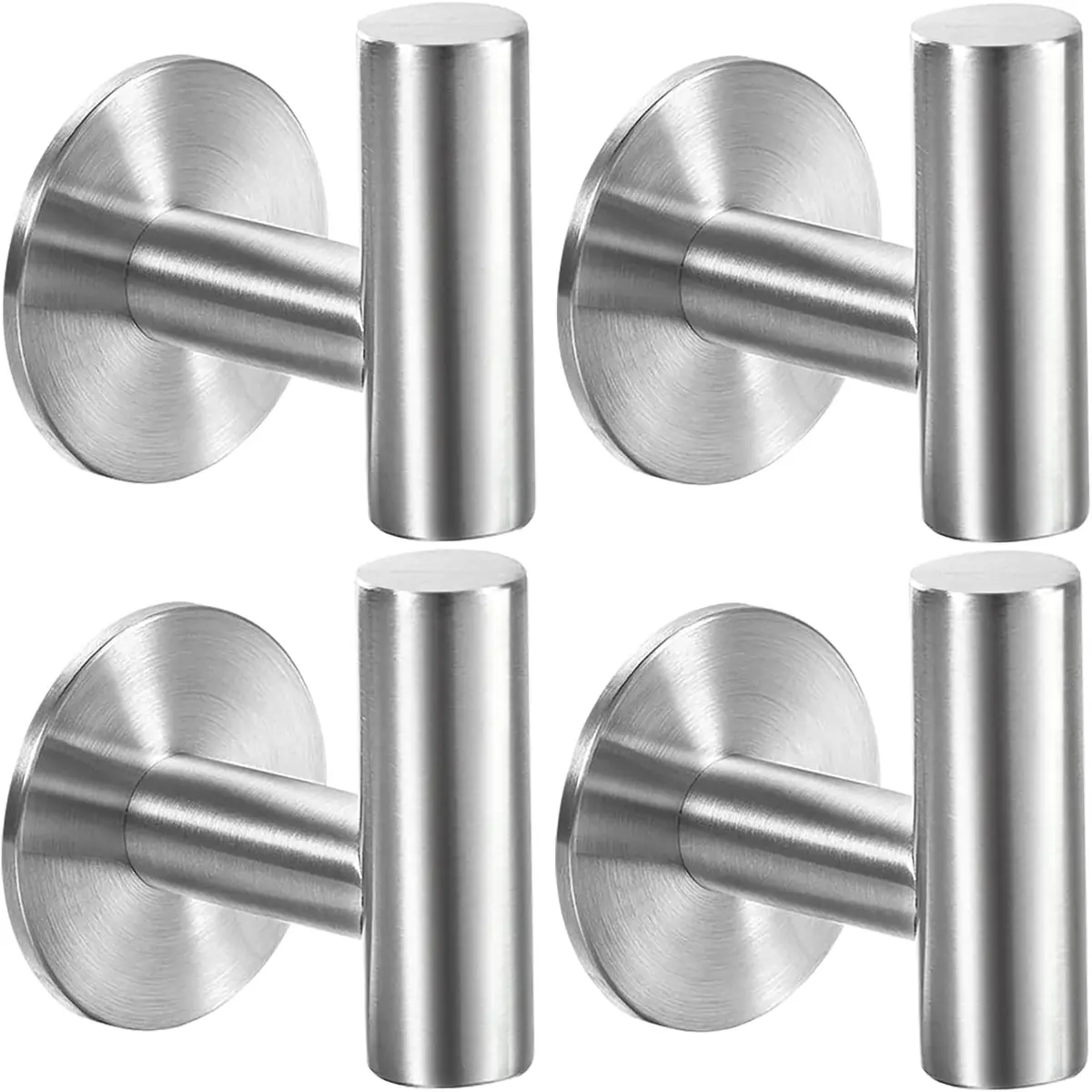Kit 4 Ganchos Adesivos Aço Inox Premium, Multiuso Suporte Para Banheiro, Ganchos Redondos De Parede Com Elevada Capacidade De Carga, Para Banheiro, Cozinha, Lavanderia e Quarto (Prateado)