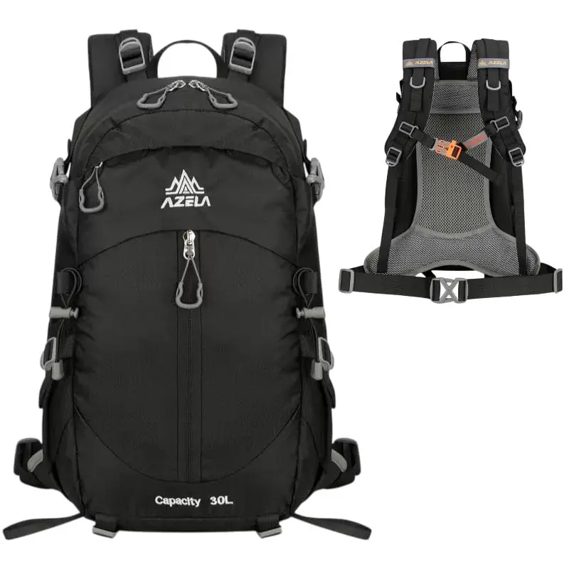 Mochila Trekking 30L, Compacta com Costas Ventiladas, Leve e Resistente à Chuva, Cinza, Ideal para Caminhadas e Viagens