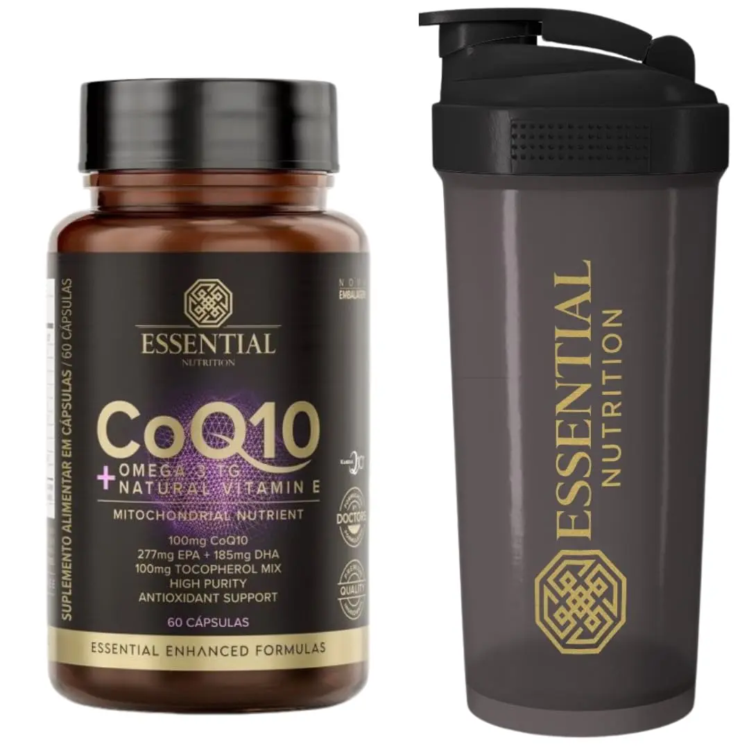Combo Coenzima Q10 - COQ10 + Ômega 3 TG + Vitamina E - Essential Nutrition - 60 Cápsulas + Coqueteleira Oficial