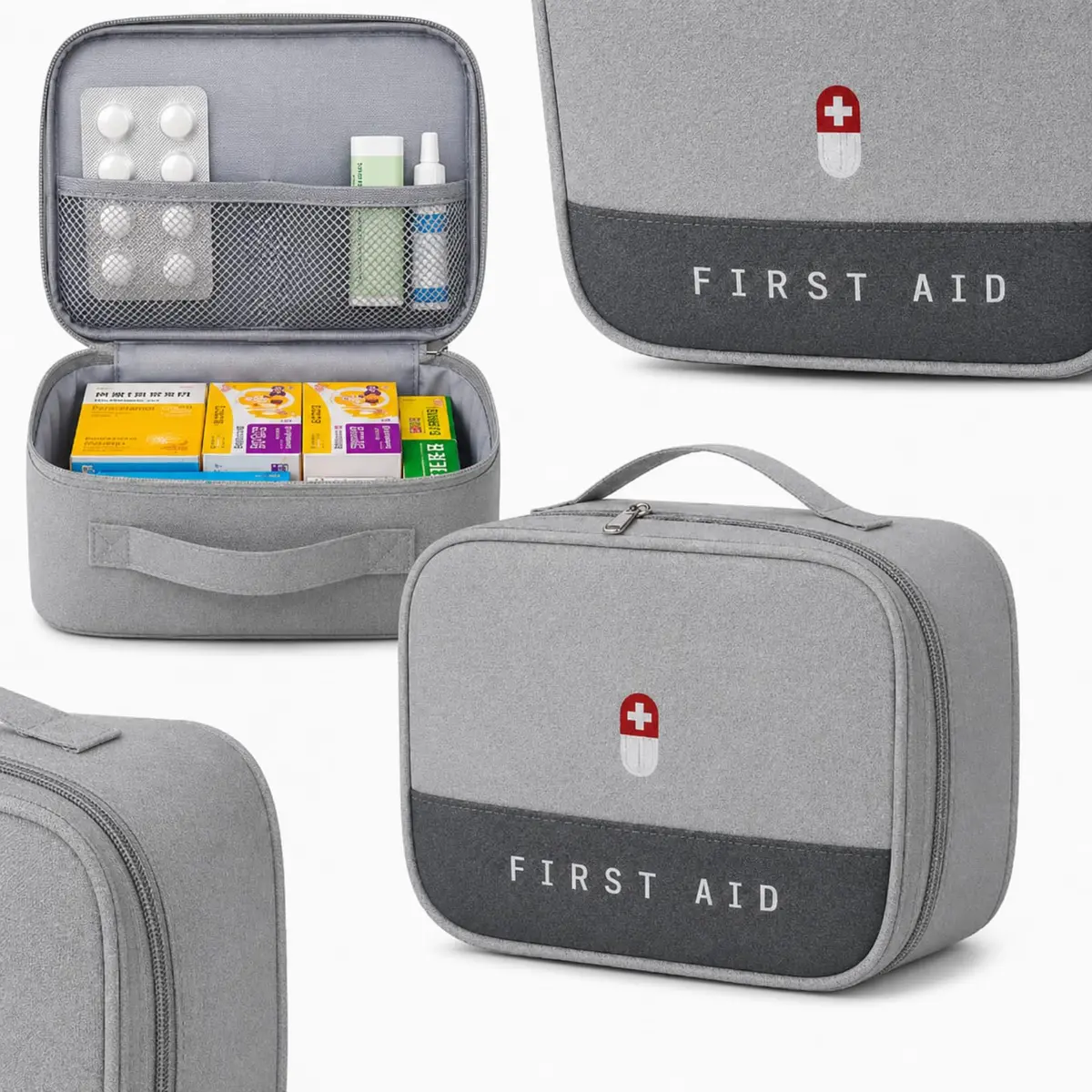 Necessaire Primeiros Socorros Vazia I Bolsa para Medicamentos e Suprimentos de Emergência I Portátil para Viagens I Acampamento I Caminhadas e Carro I Lene (Cinza)