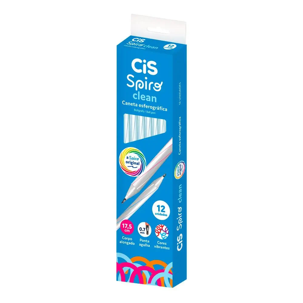 CIS SPIRO CLEAN Caneta Esferográfica - Ponta 0.7mm - Azul - Caixa com 12 unidades