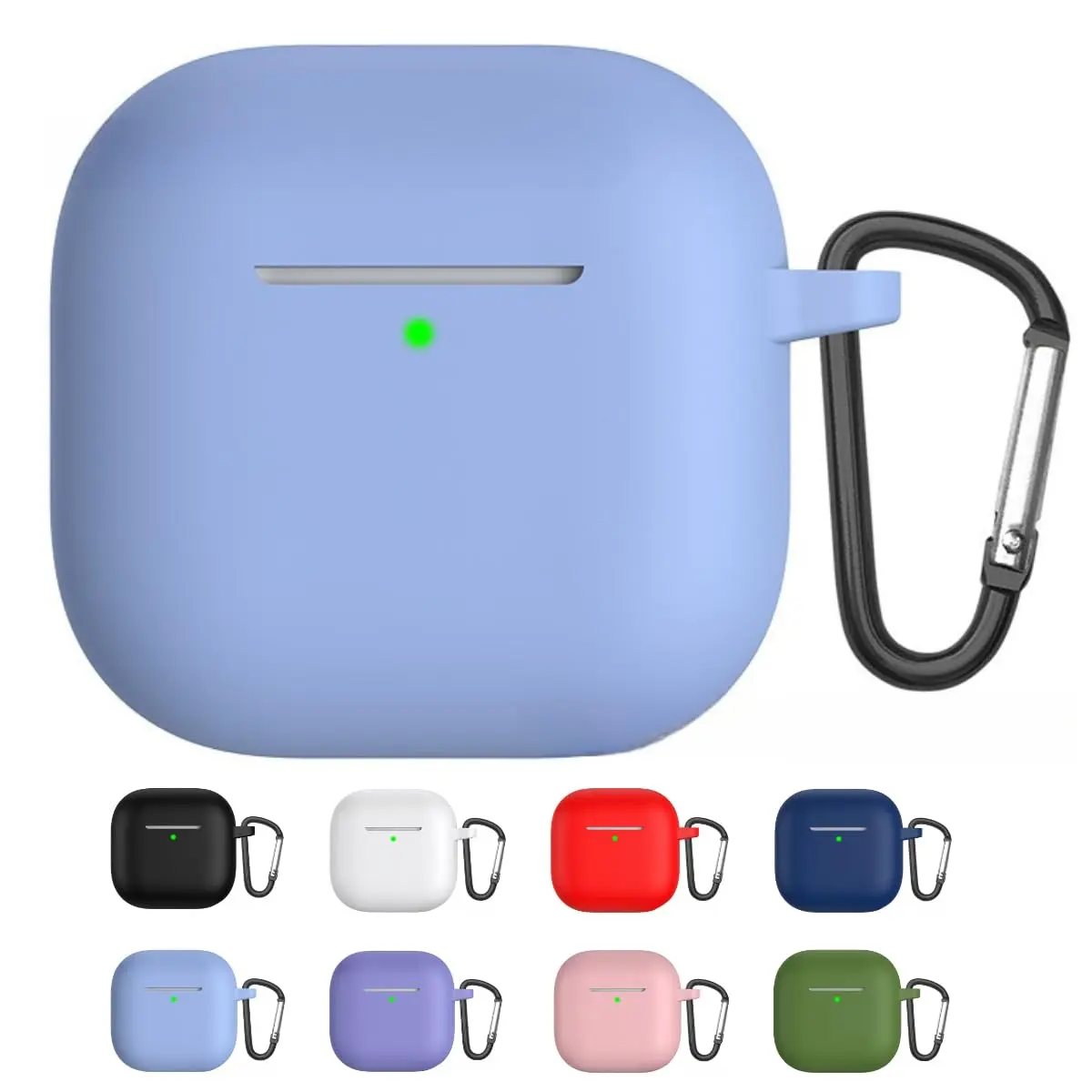 Capa Protetora de Silicone para AirPods 4ª Geração com Mosquetão – Antipoeira, Antiqueda (Azul claro)