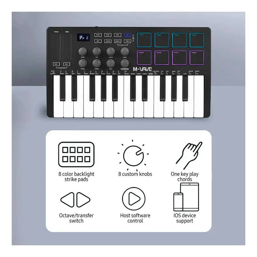 Teclado Controlador MIDI M-Vave SMK-25 25 Teclas 8 Pads Bluetooth thumbnail 4