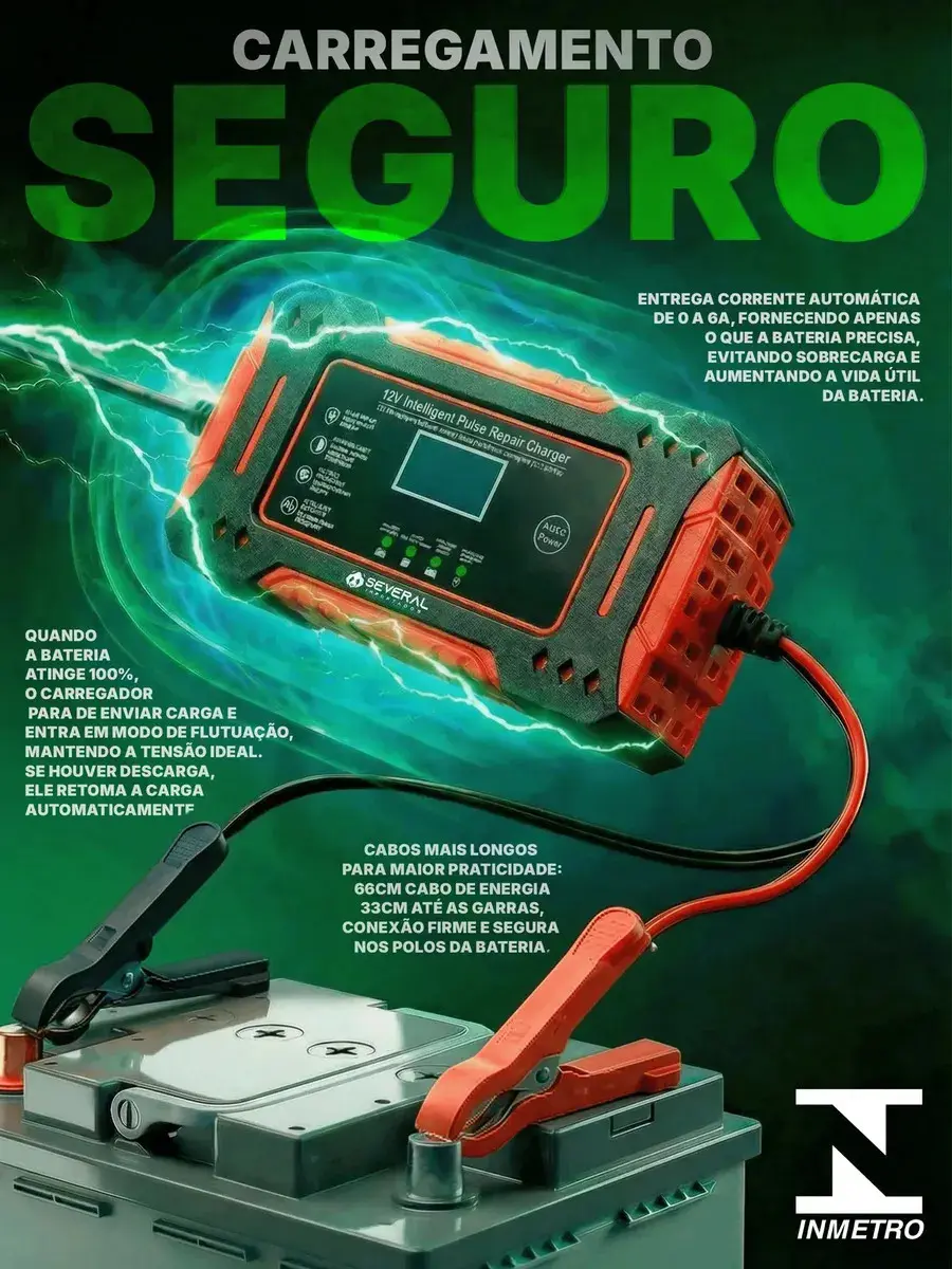 Carregador Inteligente De Bateria Automotiva Several Importados 12v Portátil Rápido Para Carro Moto E Veículos Several thumbnail 2