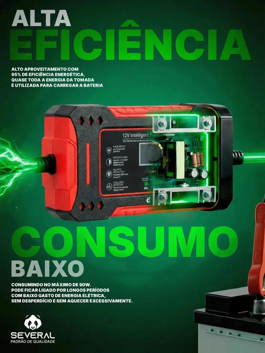 Carregador Inteligente De Bateria Automotiva Several Importados 12v Portátil Rápido Para Carro Moto E Veículos Several thumbnail 4