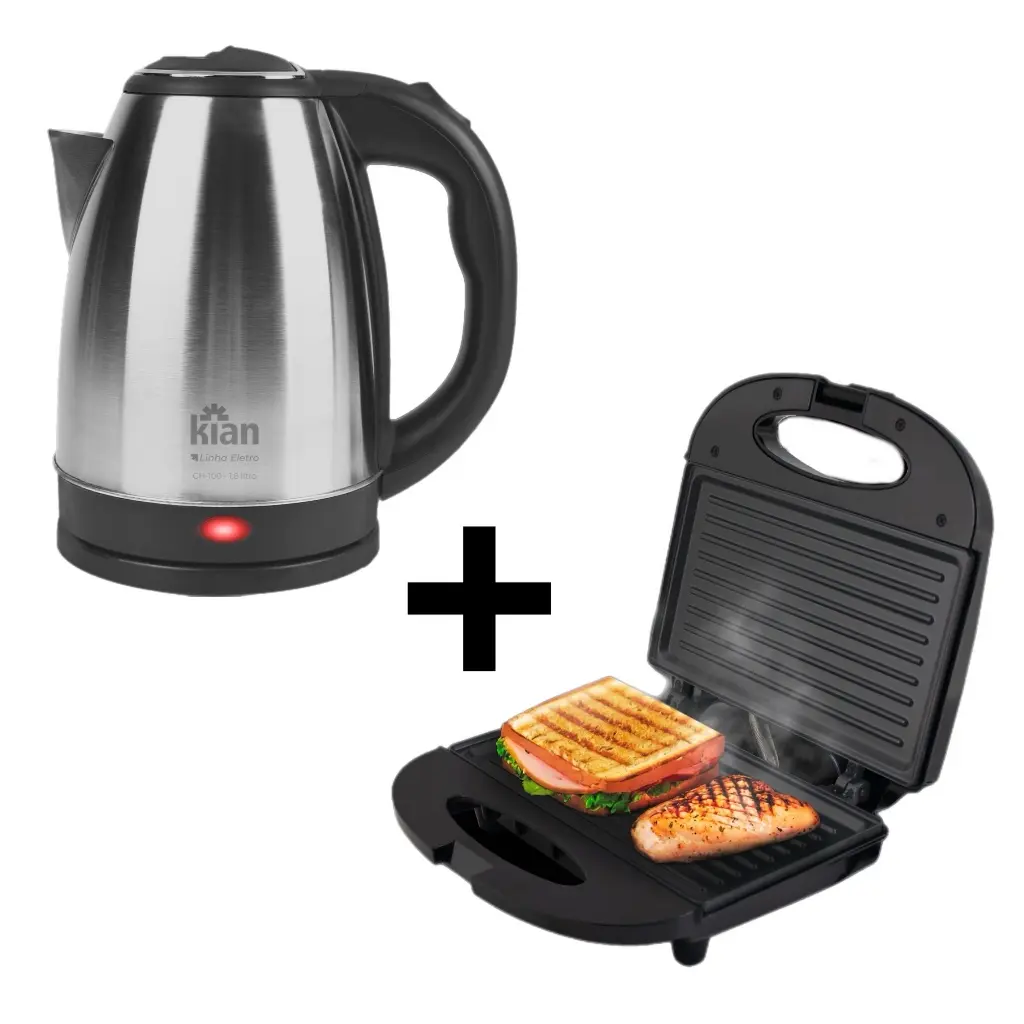 Kit Café Manhã Chaleira Elétrica + Sanduicheira 127v ou 220v Kian/Agratto