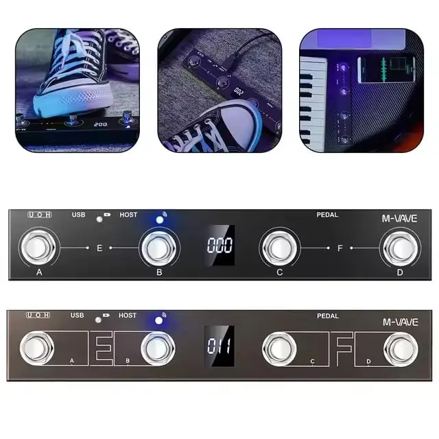 M-VAVE VEDO Chocolate-Plus Pedal MIDI Sem Fio com Controle por APP, Pedaleira Portátil para Guitarra, Violão, Teclado, Compatível com Windows, Mac, iOS, Android, Looper, Controle de Efeitos Bateria