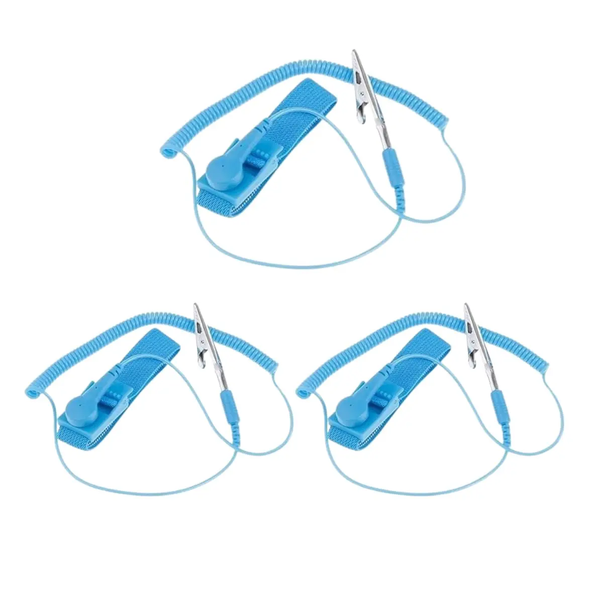 Kit 3 Pulseira AntiEstática Profissional Esd Sem Fio Ajustável Aterramento Segurança Contra Descargas Acidentais Com Garra Jacaré E Plug Banana Cor Azul