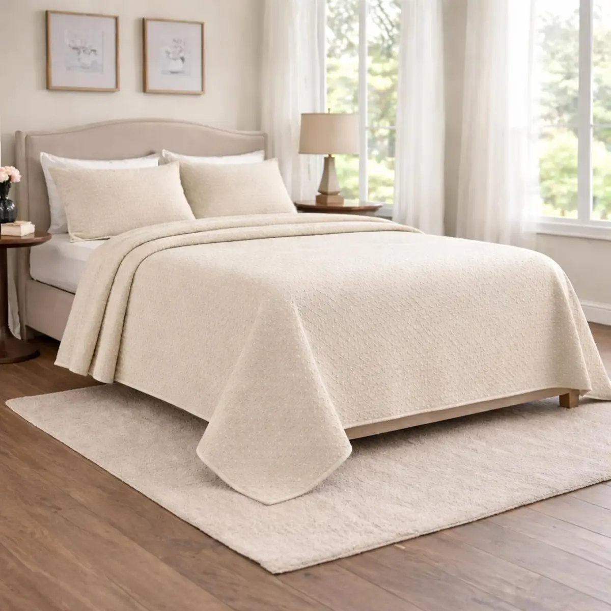 Colcha Casal Piquet Cobre Leito Tecido Algodão Luxo Conforto Toque Macio Leve Cama Casal Elegância Praticidade e Decoração para Quarto (Palha) - 1