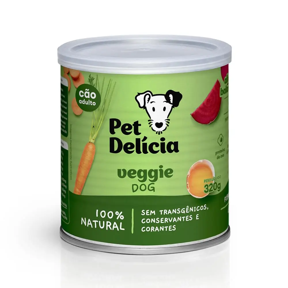 Pet Delícia Veggie Dog 320g, Ração Úmida para Cães | Proteína do ovo, ômega 3 e 6, cúrcuma e alecrim
