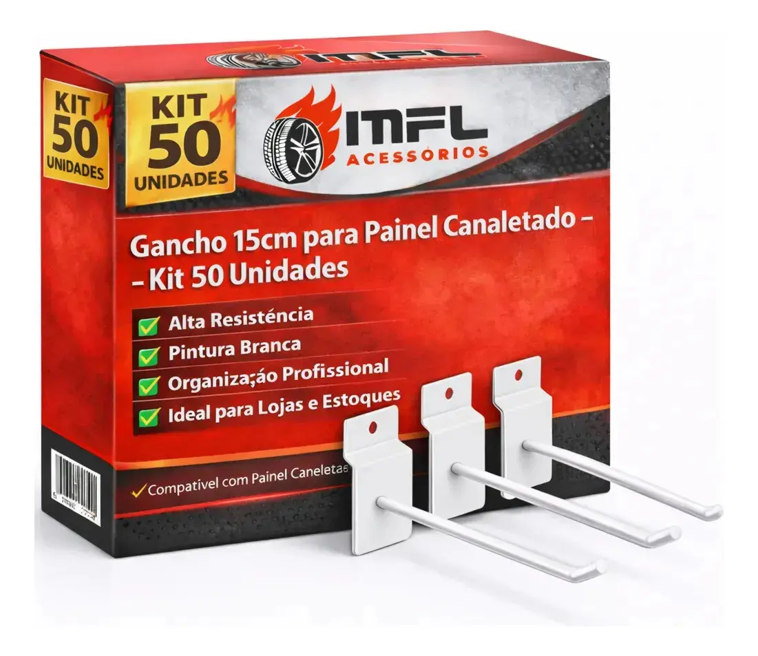 Kit 50 Ganchos Para Painel Canaletado Cor Branco 15cm Marca MFL