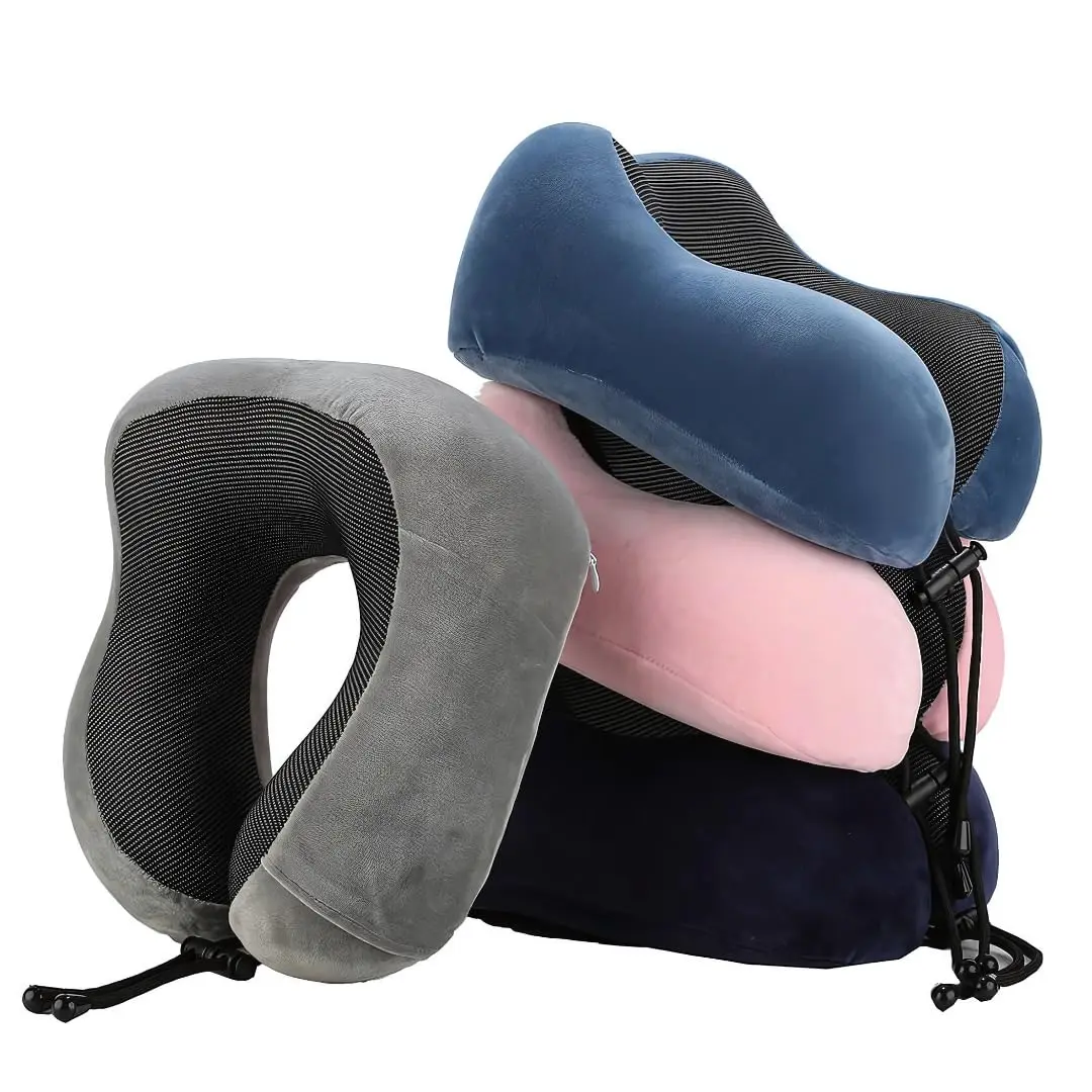 Almofada de Pescoço U em Espuma de Memória para Viagem | Cor Cinza Escuro | Apoio ergonômico e confortável para pescoço, ideal para viagens de avião, carro ou uso em casa. Formato U e design portátil. - 1