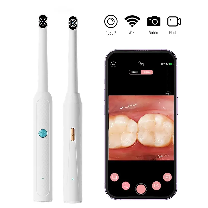 Endoscópio Oral Sem Fio WiFi com Visão Visual HD e 8 Luzes LED para Cuidados Orais com iPhone e Android