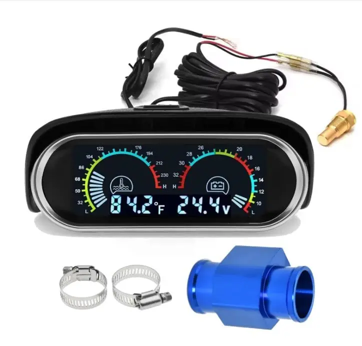 Voltímetro Digital com Medidor Temperatura, Medidor Temperatura Indicador para Veículos, Voltímetro Medidor Temperatura Água Automotivo, Carro Medidor Água Medidor Voltímetro