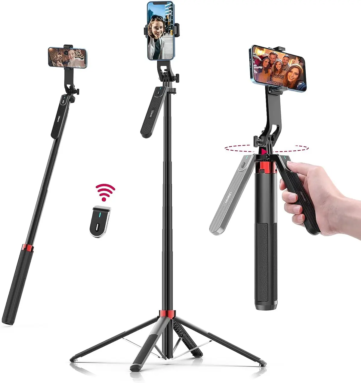 ULANZI MA09 Tripé Extensível para Celular, Vara de Selfie de 71" com Clipe, Tripé de Viagem com Controle Remoto Recarregável para iPhone, Sony, Canon, GoPro - 1