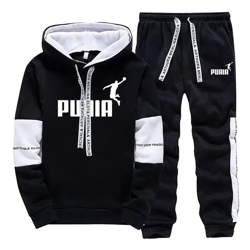 Vendas Quentes Conjunto de Moletom Masculino com Estampa, Roupas Casuais para Esportes, Hoodie e Calças para Atividades ao Ar Livre, Academia e Corrida - 1