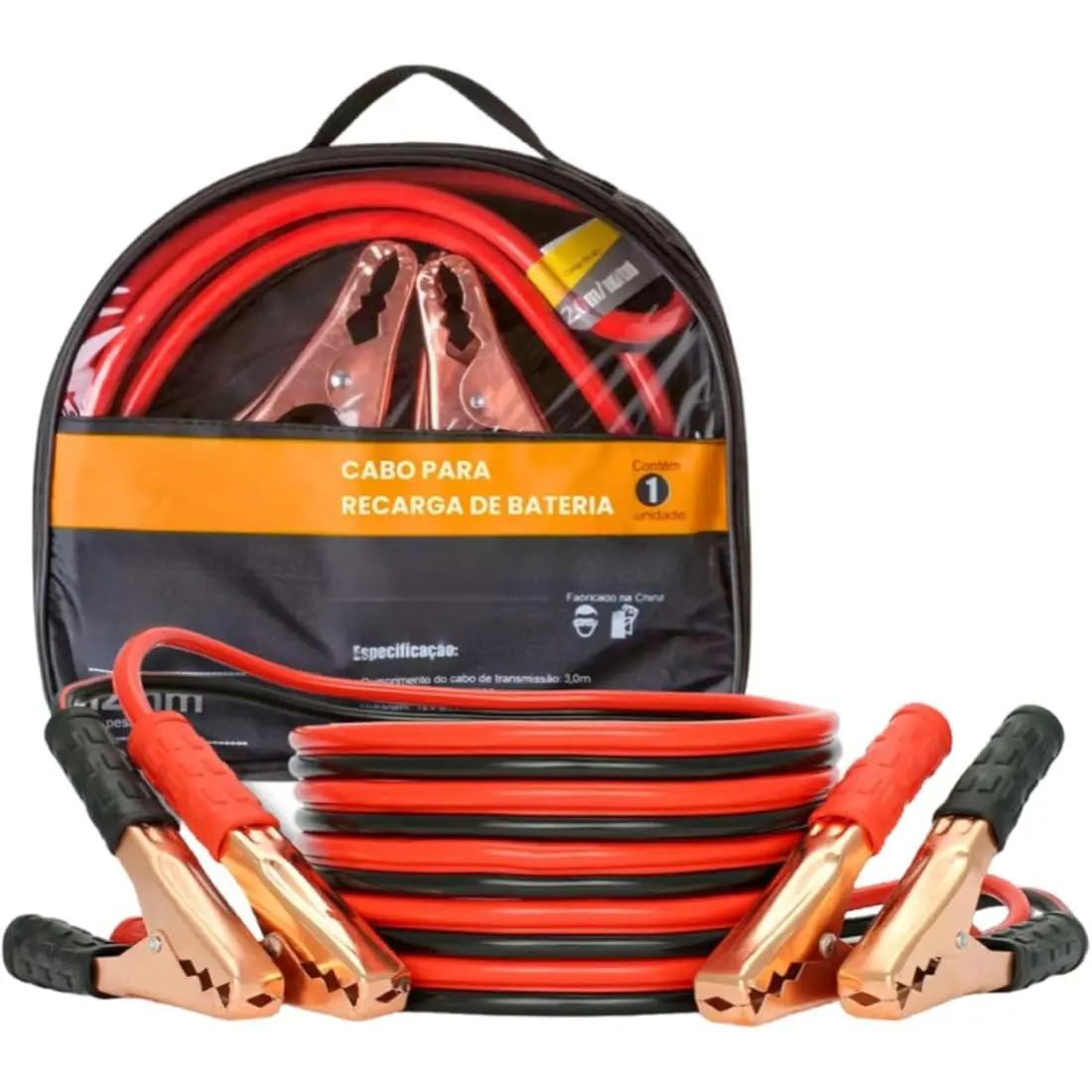 Cabo de Bateria 10mm Chupeta Automotivo 800 Amperes Cabo de 2,5 Metros Com Garras Em Aço Cobreado Fio com Bolsa de Transporte transferência de energia Carro Moto e Caminhão