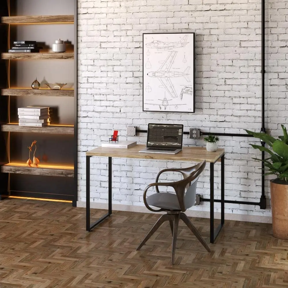 Mesa para Escritório Office Estilo Industrial 1,20m, Compace, Kuadra, Carvalho/Est. Preta - 1