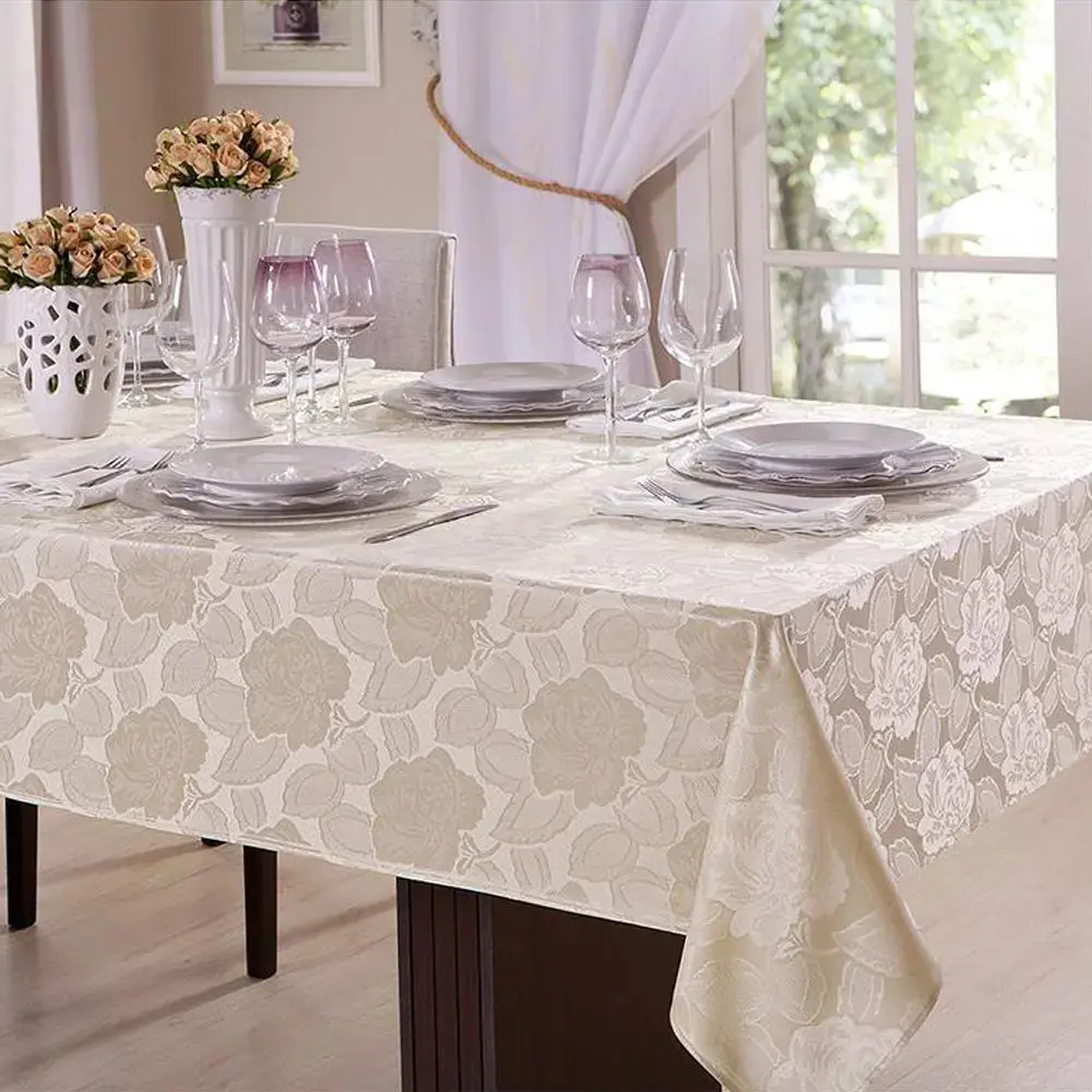 Toalha De Mesa 6 Lugares Jacquard 200x135cm Admirar Cor Champanhe