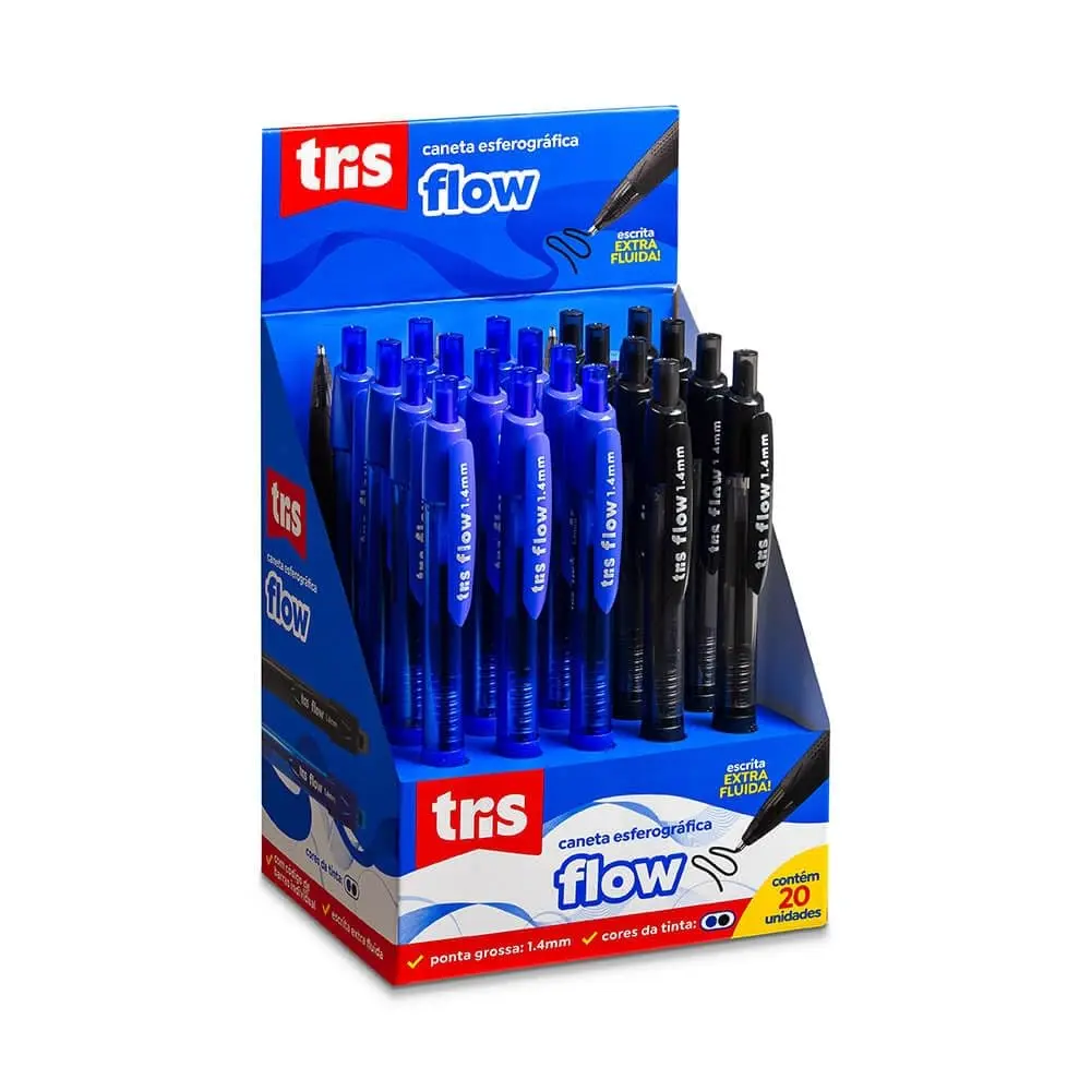 Caneta Esferográfica Flow Tris 1.4mm Display 20 unidades