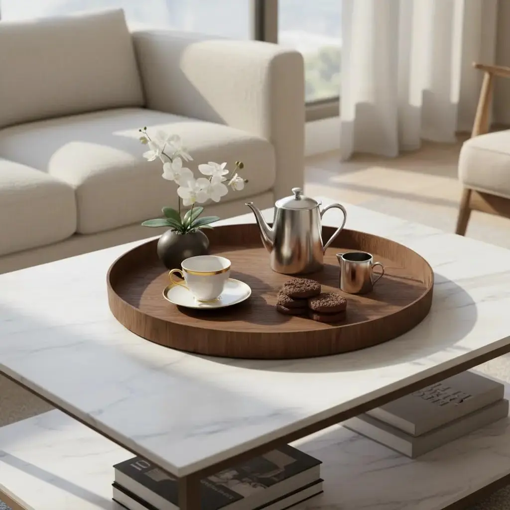 Bandeja Redonda Madeira Natural Imbuia 30 cm, Decorativa para Mesa | Peça de 30 cm para mesa posta, café, organização e decoração; madeira natural com acabamento envernizado. - 1