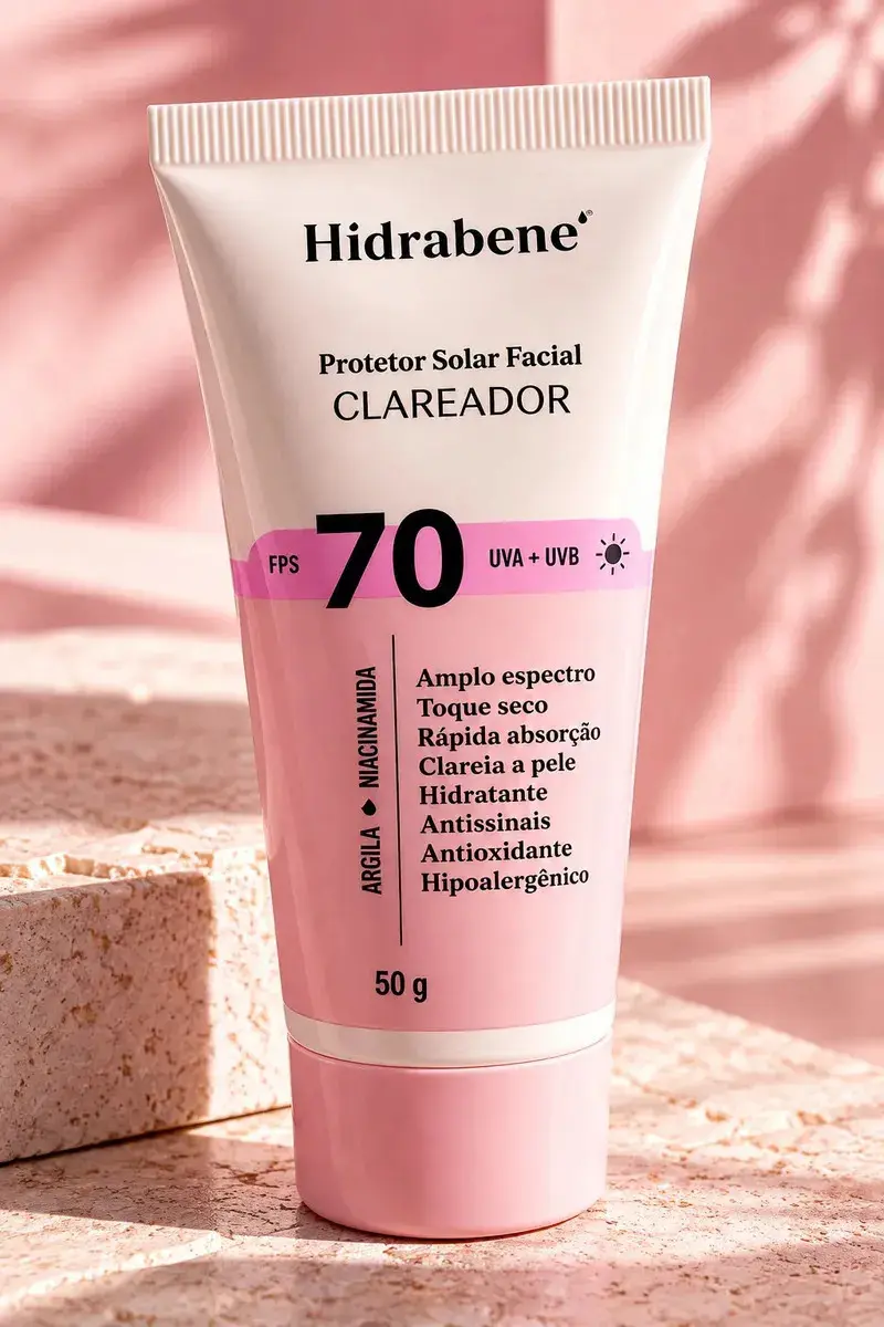 Hidrabene Protetor facial Solar FPS 70 Toque Seco Antissinais Clareia a pele 50g thumbnail 3