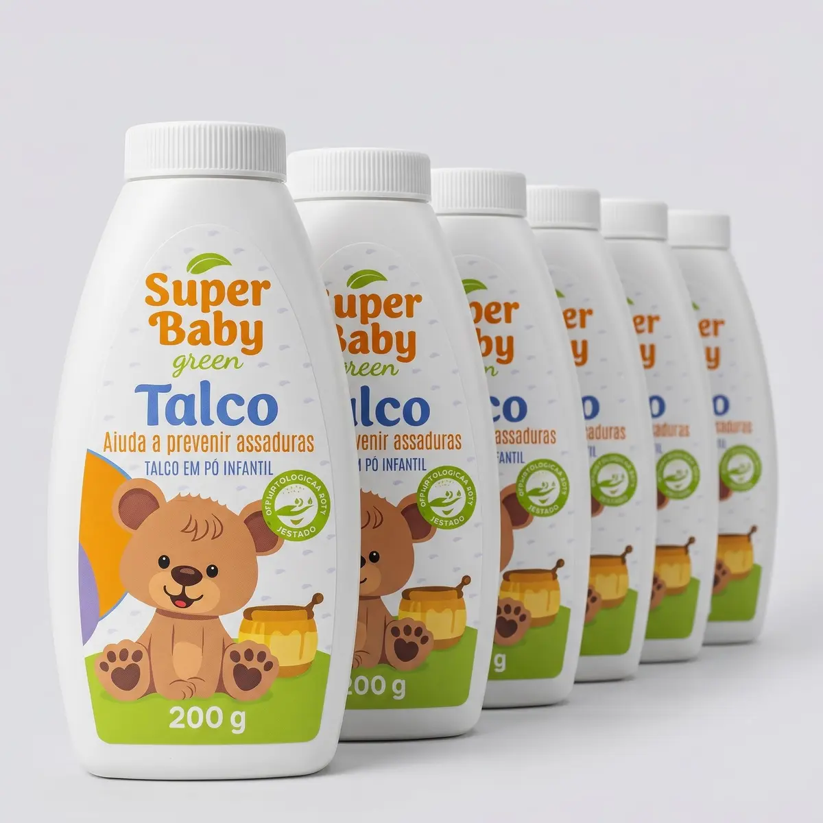 Talco Infantil Recém-Nascido Prevenção de Assaduras 6x200g | Formula ultrafina com oxido de zinco, sem parabenos, para pele sensivel de bebes de 0 a 24 meses