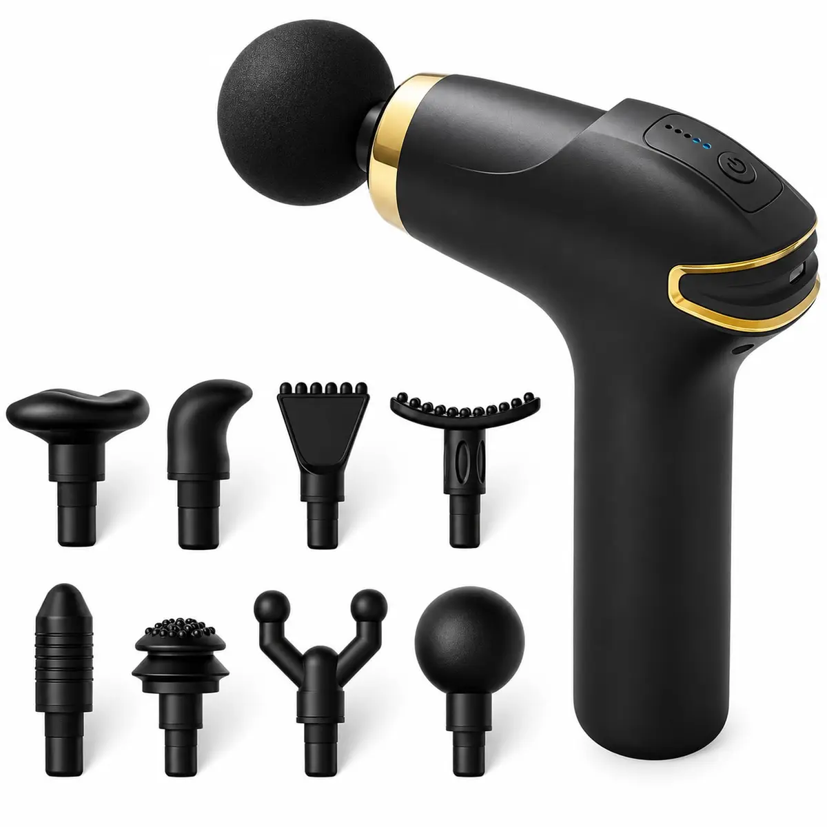 Massageador Elétrico Pistola Muscular Corporal Profissional, Pistola Massageadora Portátil com 5 Velocidades, 8 Acessórios, Massagem Relaxante Alívio de Dores e Recuperação Muscular Silencioso