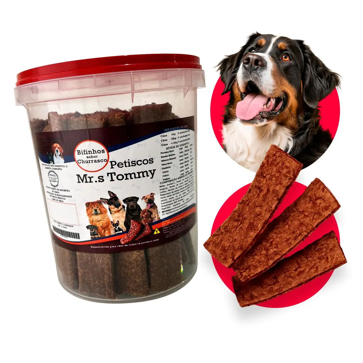 Petisco Bifinho Premium Para Cachorro Pote 500gr (Churrasco)
