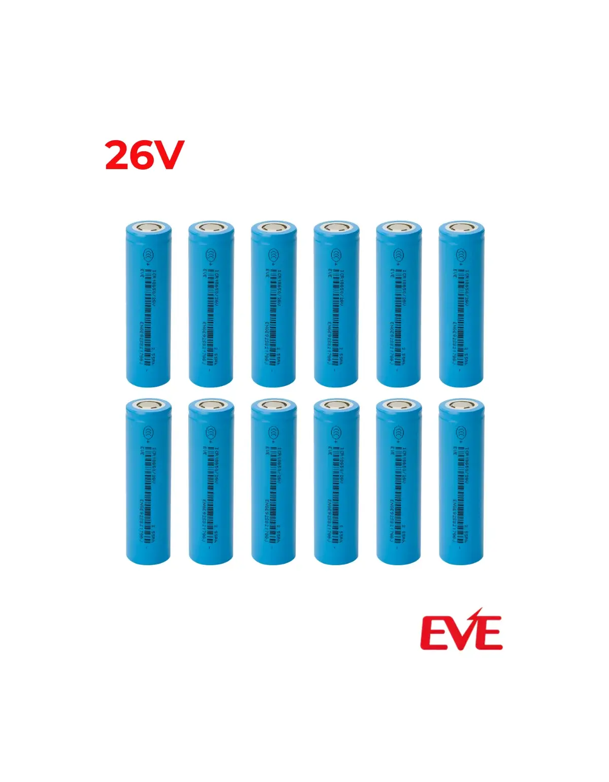Kit 12 Baterias Li-Ion EVE Recarregável 18650 2550mAh 3,6V 26V