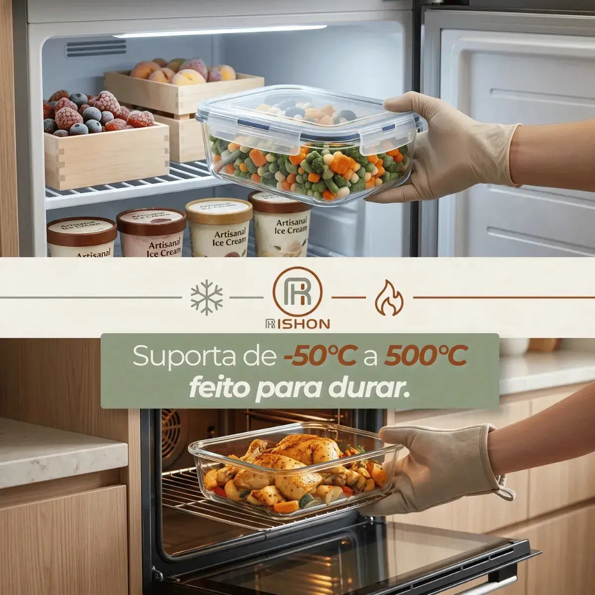 Kit 10 Pote De Vidro Marmita Hermético 640ml Freezer Fitness Rishon thumbnail 3