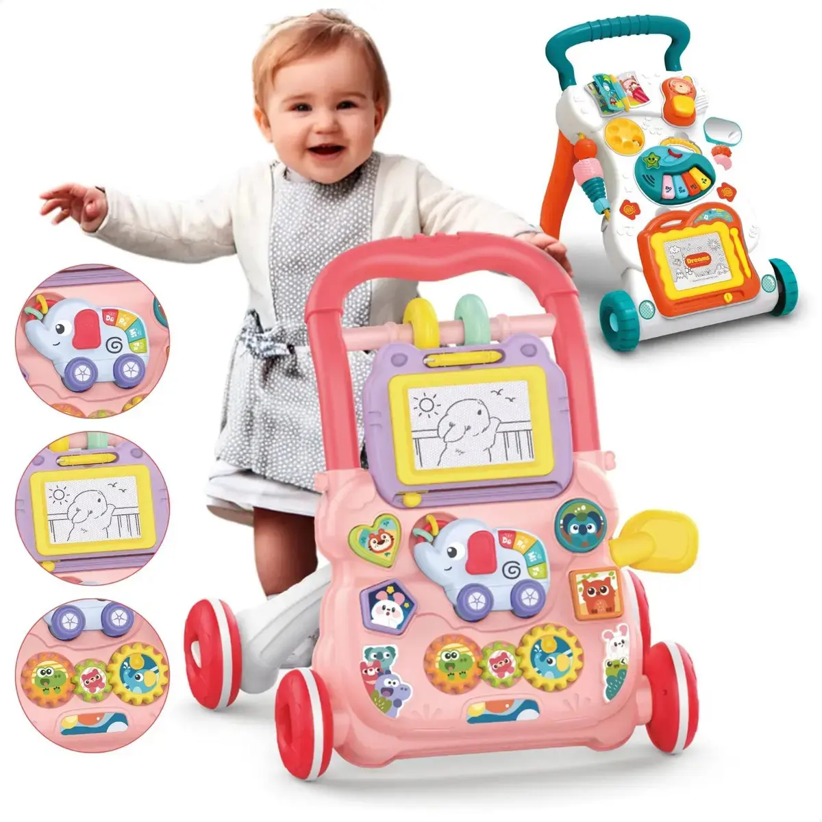 Andador Educativo Empurrar Infantil Bebê Musical Brinquedo Atentu Rosa - 1