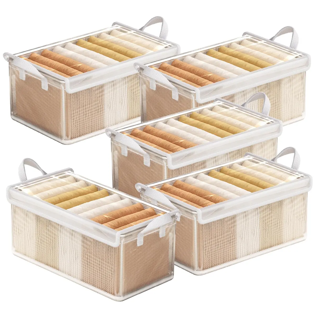 Kit 5 Caixa Organizadora Tampa Transparente Conjunto Caixa Organizadora PVC Dobrável Multiuso Caixa Armazenamento Empilhável Grande para Armário Guarda Roupa Armazenamento Longo, Estrutura em Ferro