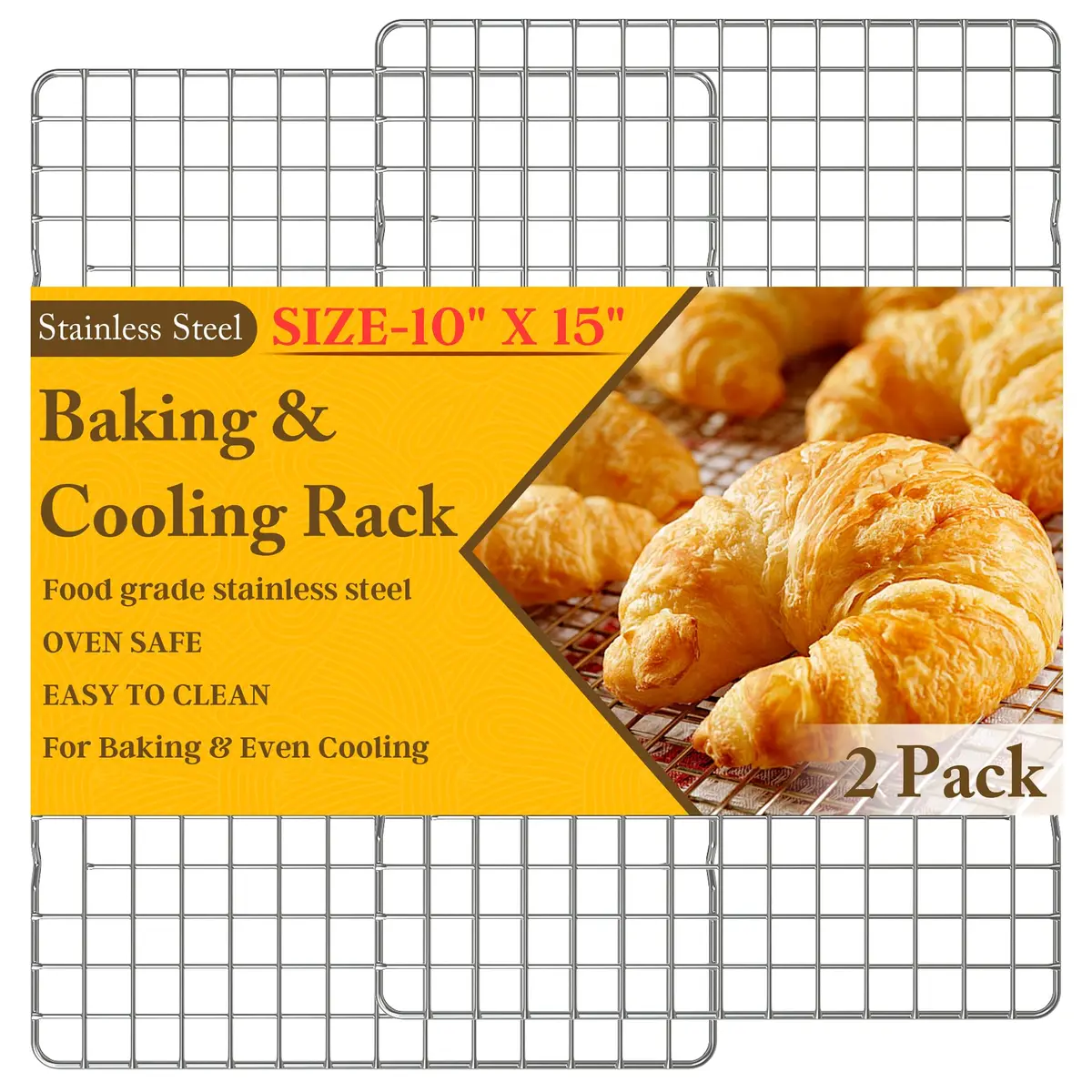 2 suportes de resfriamento para cozinhar e assar – 25,4 cm x 38 cm de aço inoxidável resistente para assar, grelhar, assar – pode ir ao forno e à lava-louças – compatível com rolo de gelatina - prata - 1
