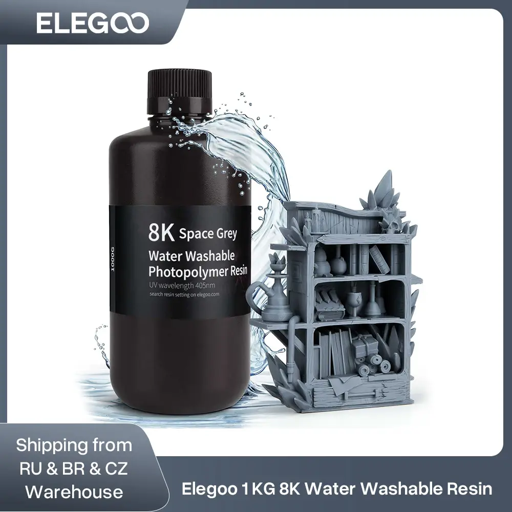 Resina para Impressora 3D ELEGOO 8K 405nm Lavável com Água Resina de Cura UV Melhor para Impressora 3D SATURN 2 8K Cinza Espacial 1000g