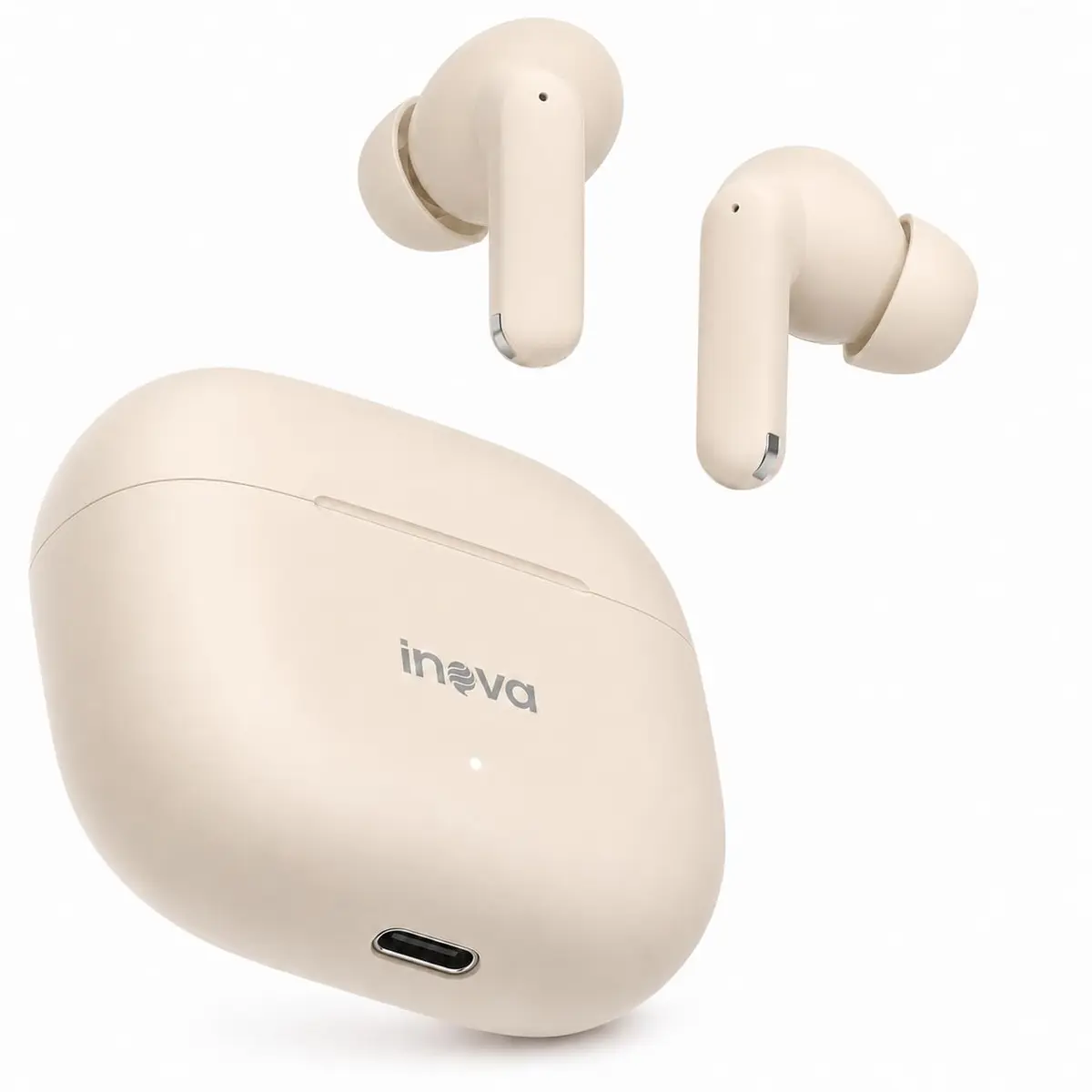 INAVA Fone de Ouvido Bluetooth 6.0, Hi-Fi, Até 55H, Resistente à Água, Bege | TWS Sem Fio, Drivers de 12 mm, 6 Microfones com IA para Chamadas Nítidas, para iPhone e Android, Estudo e Deslocamentos