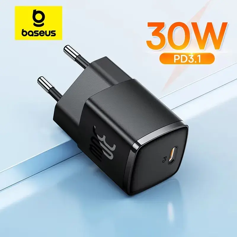 Carregador Baseus 30W GaN, carregador PD para iPhone 15, 14, 13, 12, 11, Xs Max, carregador rápido PD3.0, QC3.0, carregador para telemóvel, carregador para tablets, tipo C.