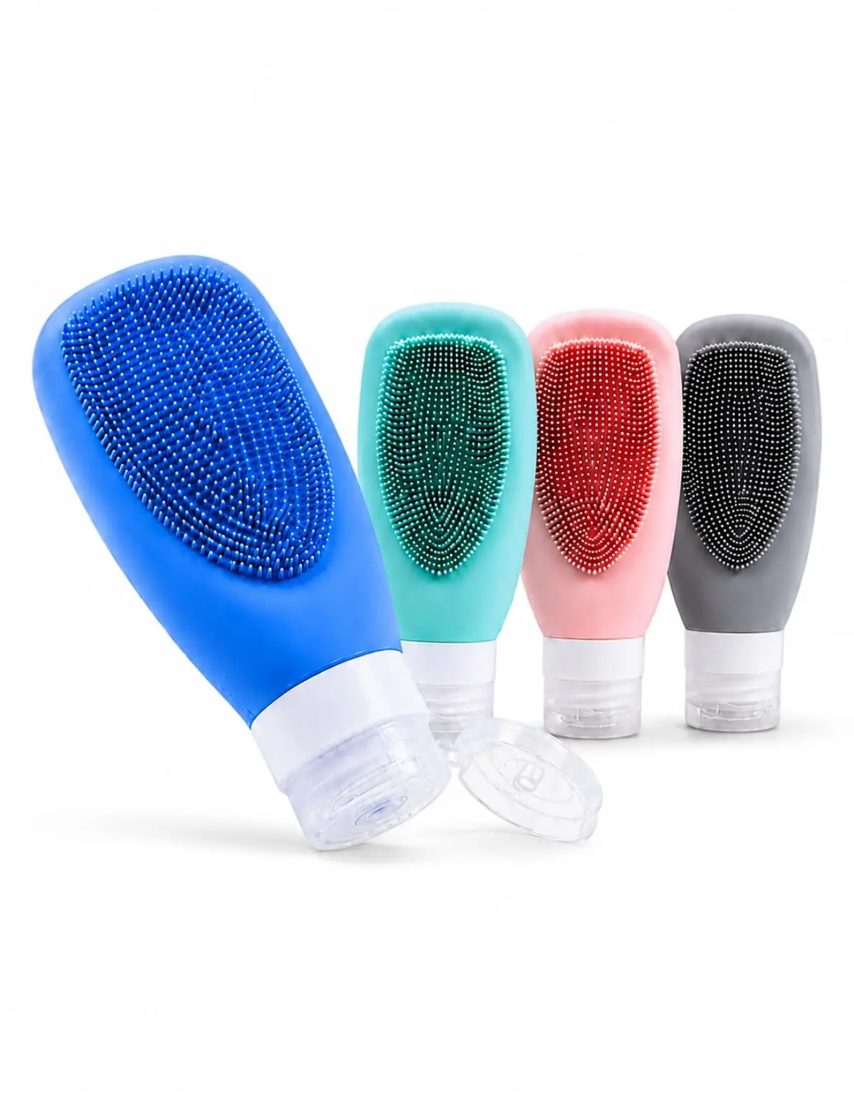 Kit 4 Frascos de Silicone para Viagem Reutilizáveis Recipientes Cosméticos | Shampoo Condicionador Creme Sabonete Líquido Necessaire com Bico Dosador Bagagem de Mão Uso Diário Premium - 1