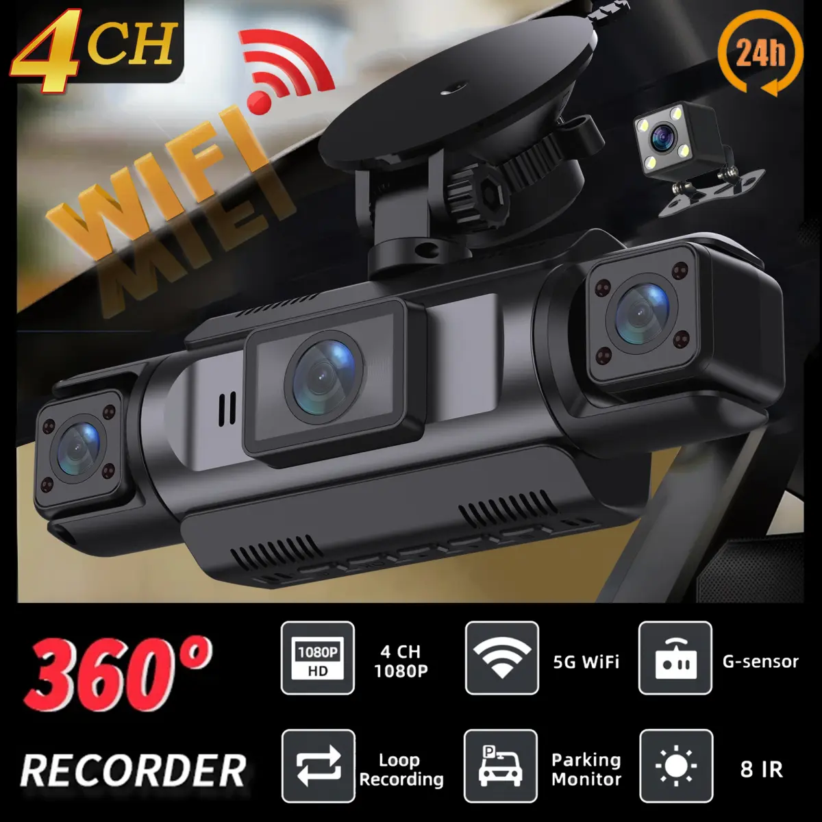4ch wifi dashcam câmera do carro caixa preta condução dvr fhd 1080p frente esquerda direita traseira visão noturna loop gravação kit hardwire