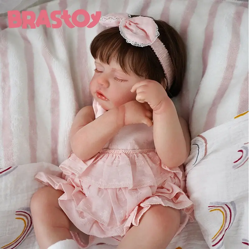 Brastoy Boneca Bebê Reborn Menina Pintada Realista 48cm Com Vestido de Princesa Corpo de Silicone Pode Tomar Banho,Envio do Bras