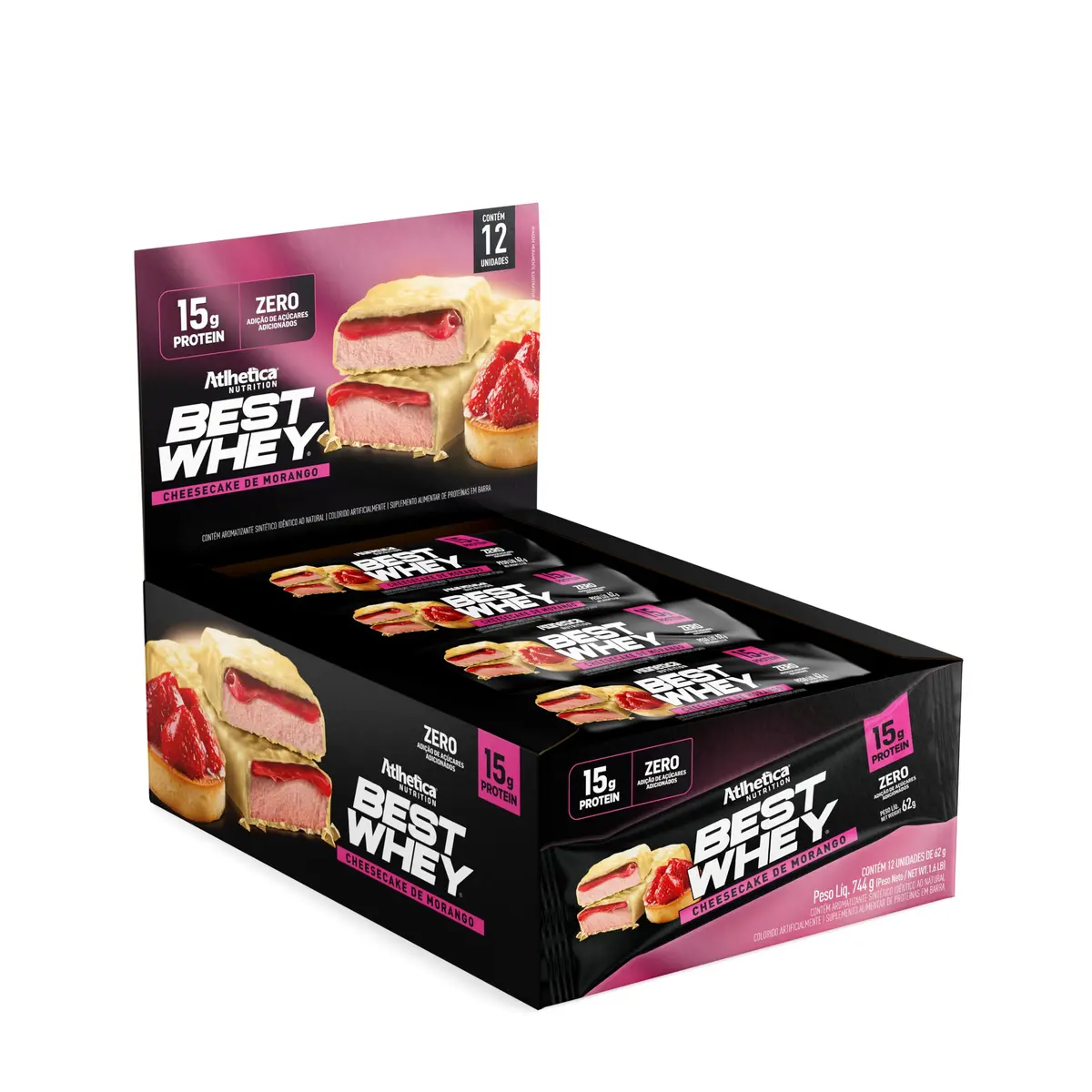 Atlhetica Nutrition BEST WHEY BAR 15g Protein (12 barras de 62g) Cheesecake de Morango - 1