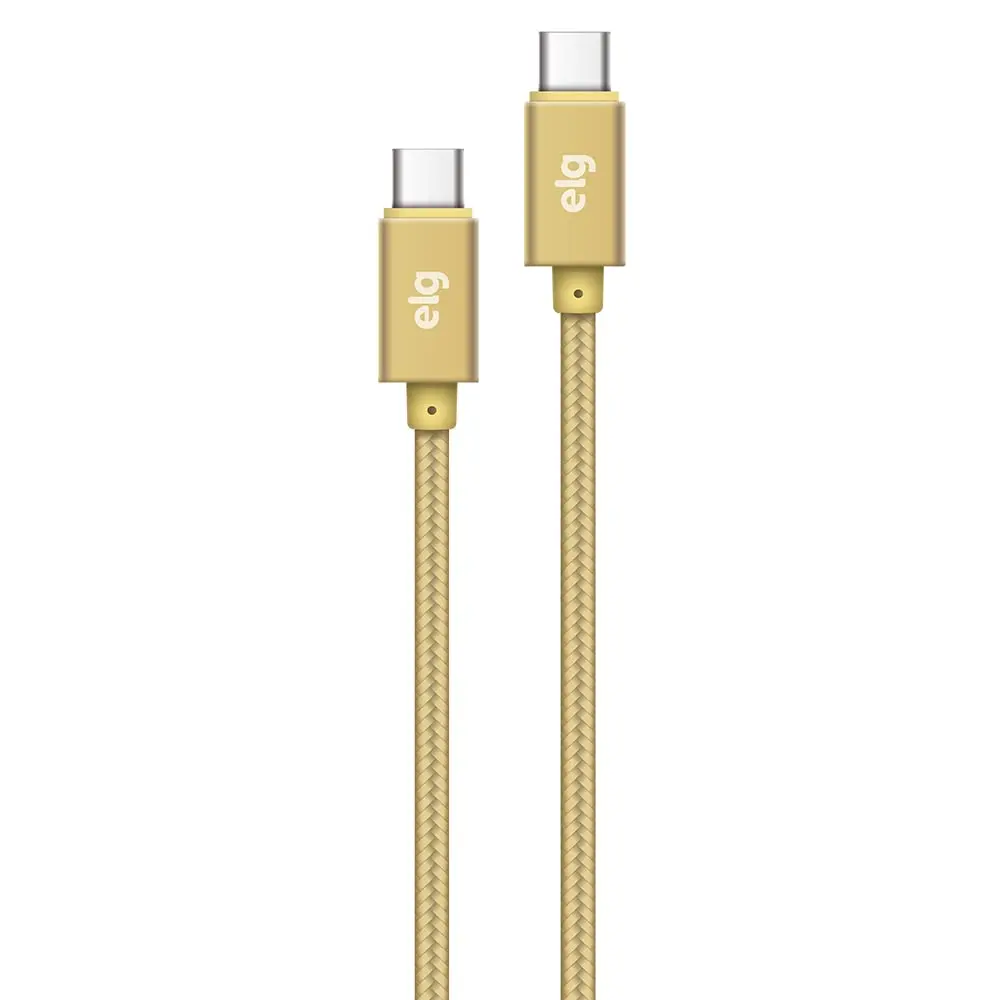 Cabo USB Tipo-C para Tipo-C, 1 Metro, Reforçado em Nylon, 3A, 15W, Conector Metálico, Dourado, TC2TCBG, ELG - 1